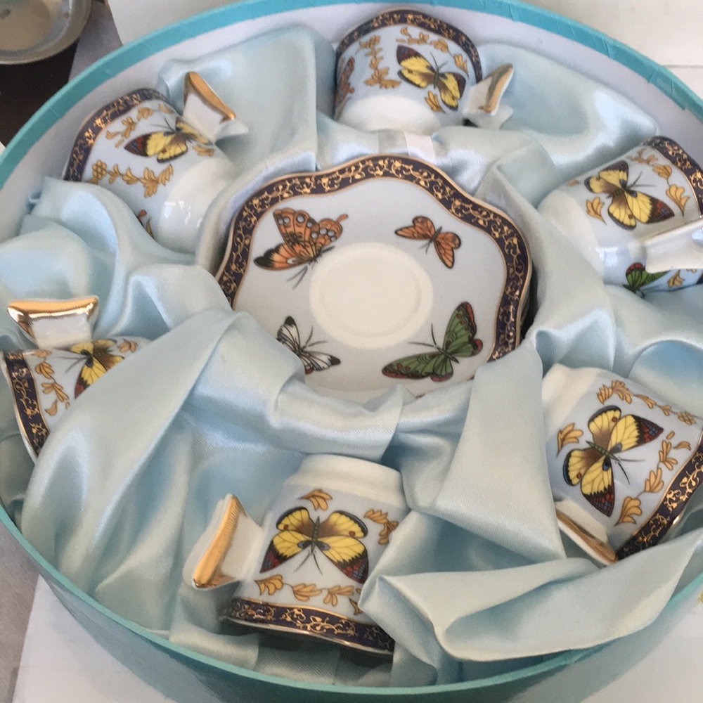 Vintage butterfly demitasse set in original box